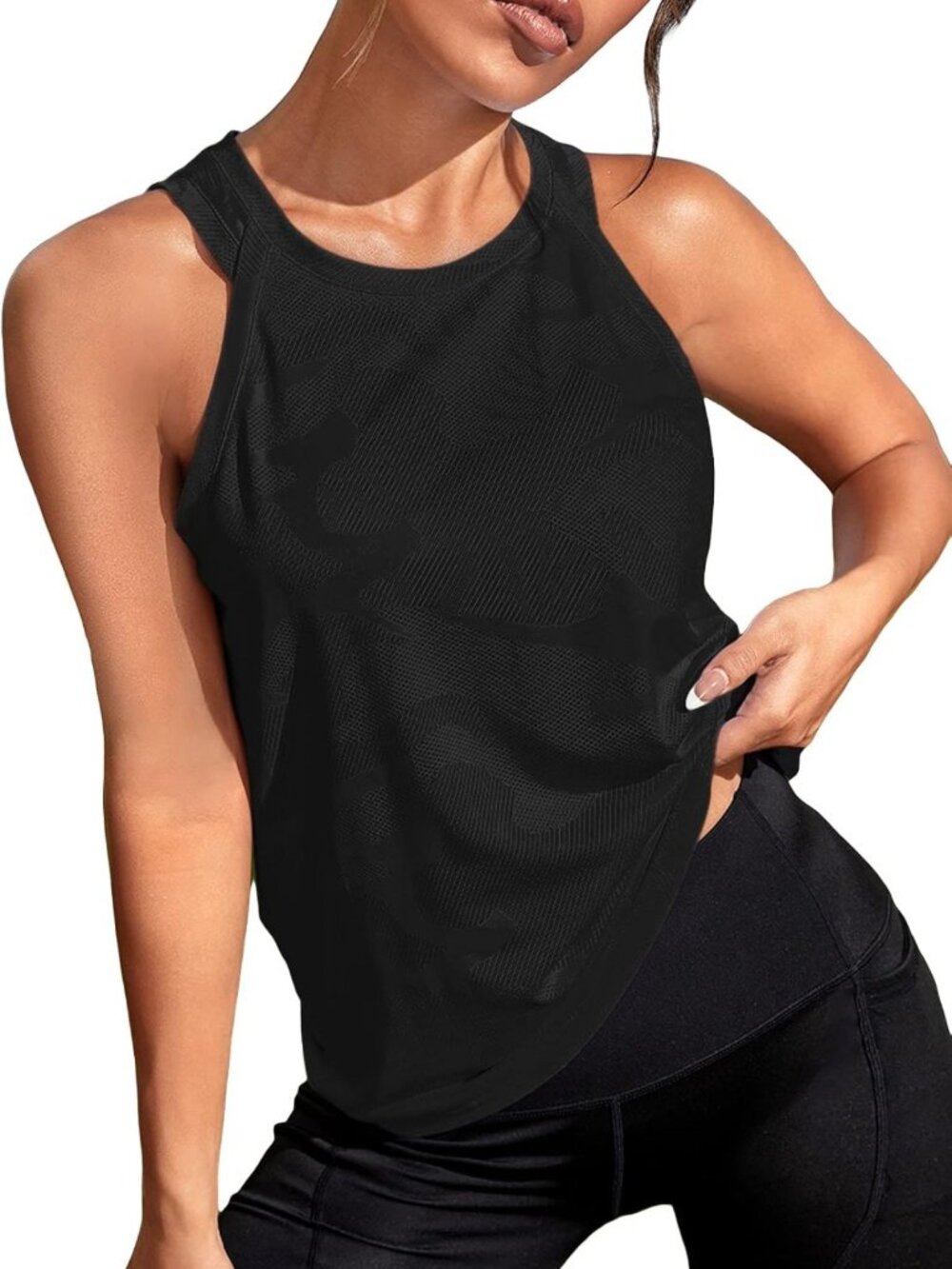 Camo Print Sleeveless Workout Tank Top for Women - Yoga & Running Shirt